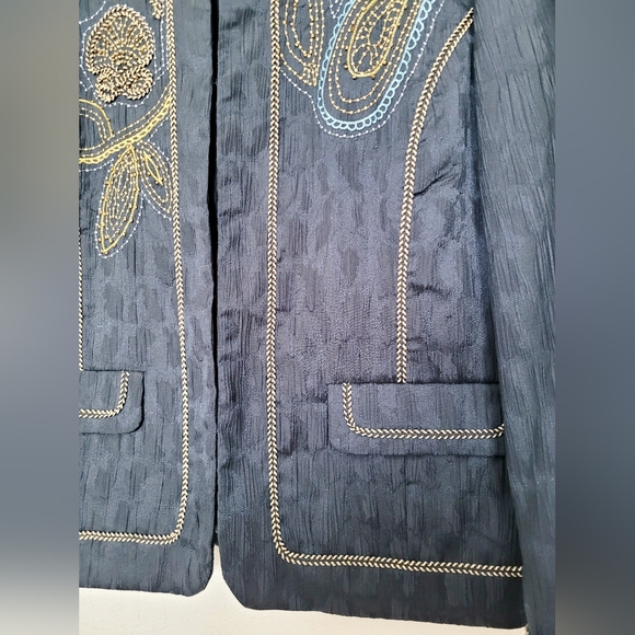 Alfred Dunner Women's Business/Office Blazer Embroidered/Beaded Crinkle Blue 12P - Picture 8 of 16